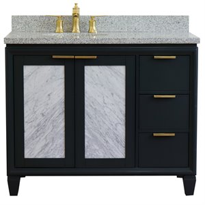 Pemberly Row 43&quot Solid Wood Vanity with Left Oval Sink - Gray/Gray Granite Stone
