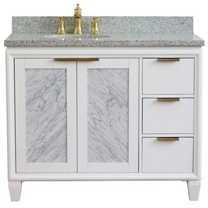 Pemberly Row 43&quot Solid Wood Vanity w/ Left Oval Sink in White/Gray Granite Stone