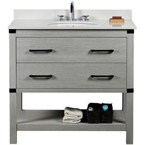 Pemberly Row 37&quot Transitional Single Solid Wood Vanity w/ Oval Sink in Gray Pine