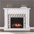 Pemberly Row Transitional Wood-Marble Electric Fireplace in White