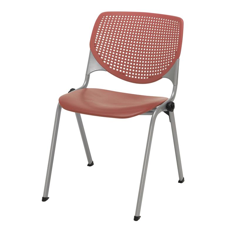 Pemberly Row Transitional Plastic Metal Stack Chair in Coral