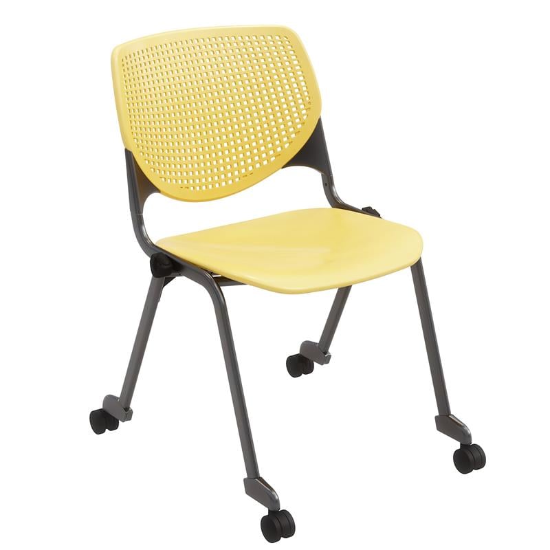 Pemberly Row Transitional Plastic Stack Chair with Casters in Yellow