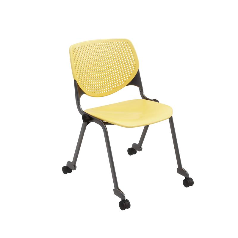 Pemberly Row Transitional Plastic Stack Chair with Casters in Yellow