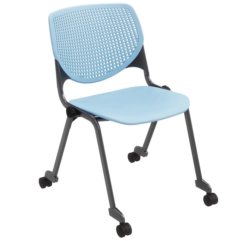 Pemberly Row Transitional Plastic Stack Chair with Casters in Sky Blue
