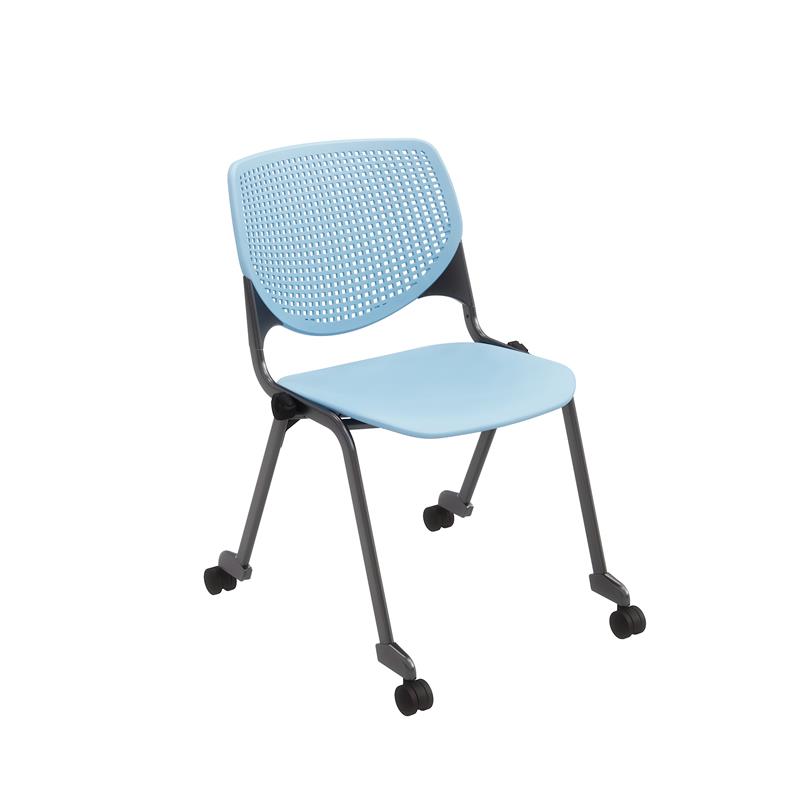 Pemberly Row Transitional Plastic Stack Chair with Casters in Sky Blue