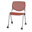 Pemberly Row Transitional Plastic Stack Chair with Casters in Coral