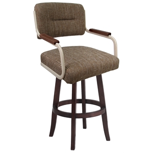 Pemberly Row Checkered 360 Degree Swivel Metal Bar Stool in Brown