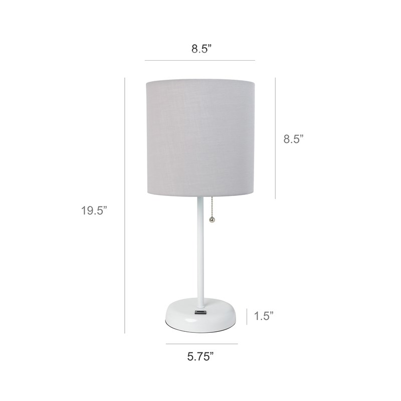 Pemberly Row Metal Stick Lamp with USB Port 2 Pack in White with Gray Shade