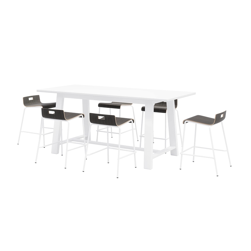 Pemberly Row Table and 6 Counter Stools Set in Espresso/White