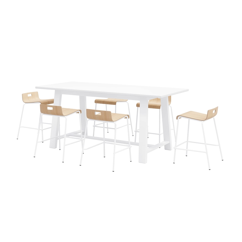 Pemberly Row Table and 6 Counter Stools Set in Natural/White
