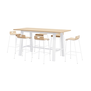 Pemberly Row Bar Height Table and 6 Barstools Set in White/Natural