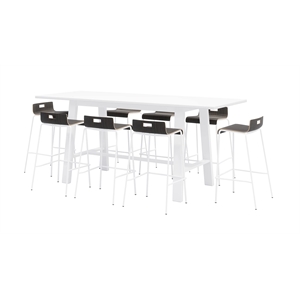 Pemberly Row Bar Height Table and 8 Barstools Set in Espresso/White