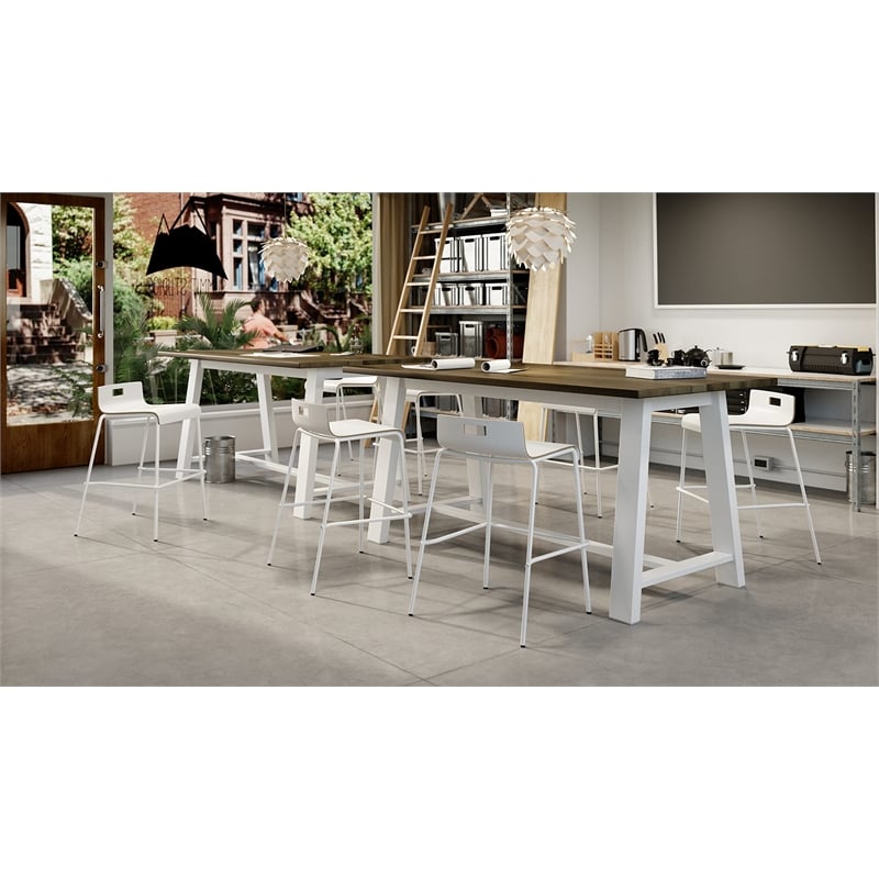 Pemberly Row Bar Height Table and 8 Barstools Set in Natural/White