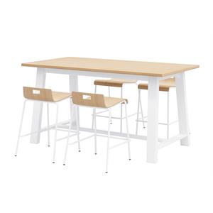 Pemberly Row Contemporary Cafe Table and 4 Chairs Set in Natural/White