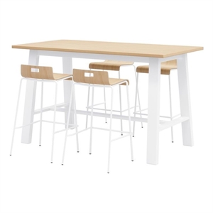 Pemberly Row Bar Height Table and 4 Barstools Set in Natural/White