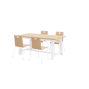 Pemberly Row Contemporary Cafe Table and 4 Chairs Set in Natural/White