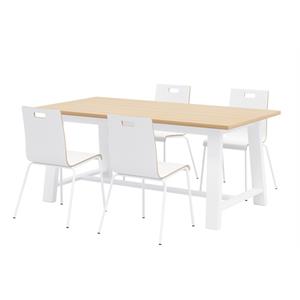 Pemberly Row Contemporary Natural Cafe Table and 4 Chairs Set in White