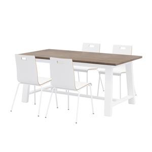 Pemberly Row Teak/Brown Cafe Table and 4 Chairs Set in White