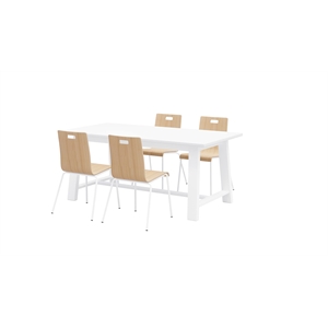 Pemberly Row Contemporary Cafe Table and 4 Chairs Set in Natural/White