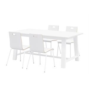 Pemberly Row Contemporary Cafe Table and 4 Chairs Set in White