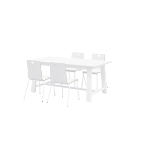Pemberly Row Contemporary Cafe Table and 4 Chairs Set in White