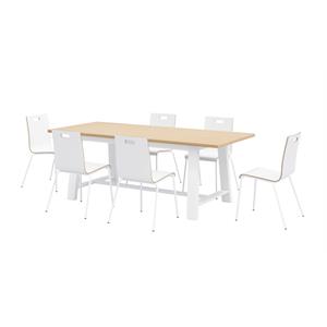 Pemberly Row Contemporary Natural Cafe Table and 6 Chairs Set in White