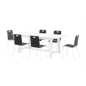 Pemberly Row Contemporary Cafe Table and 6 Chairs Set in Espresso/White