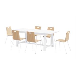 Pemberly Row Contemporary Cafe Table and 6 Chairs Set in Natural/White