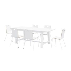 Pemberly Row Contemporary Cafe Table and 6 Chairs Set in White