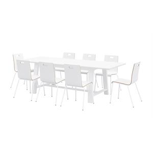 Pemberly Row Contemporary Cafe Table and 8 Chairs Set in White
