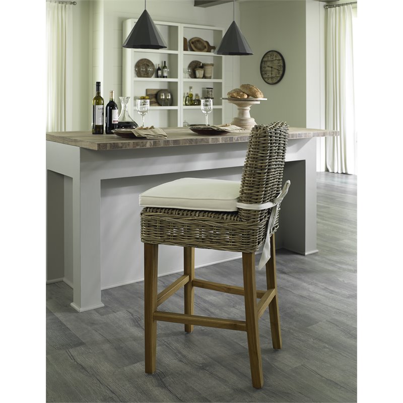 Pemberly Row Modern / Contemporary Rattan Barstool in Kubu Gray