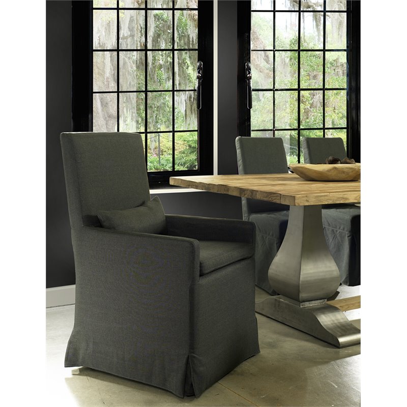 Pemberly Row Contemporary Wood Dining Armchair in Charcoal Gray