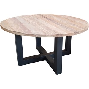 Pemberly Row Contemporary Wood 59&quot Dining Table in Natural & Iron