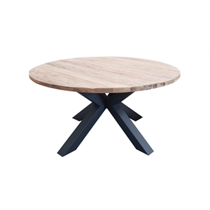 Pemberly Row Contemporary Wood 60&quot Dining Table in Natural & Iron