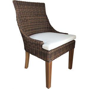 Pemberly Row Wicker Patio Dining Chair in Crocodile Green Rattan