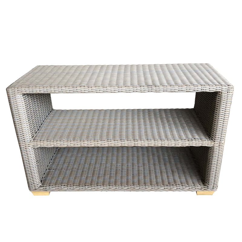 Pemberly Row Contemporary Wicker Patio Console Table in Kubu Gray