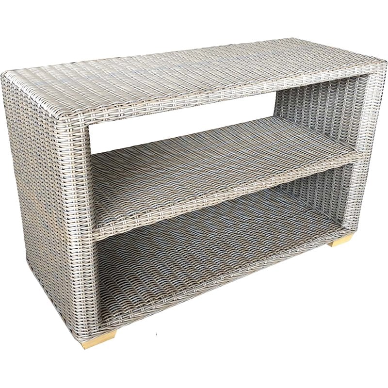 Pemberly Row Contemporary Wicker Patio Console Table in Kubu Gray