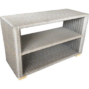 Pemberly Row Contemporary Wicker Patio Console Table in Kubu Gray