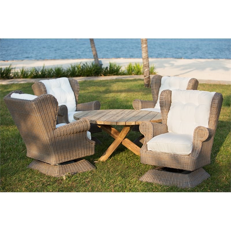 Pemberly Row Contemporary Wicker Patio Wing Swivel Chair in Kubu Gray