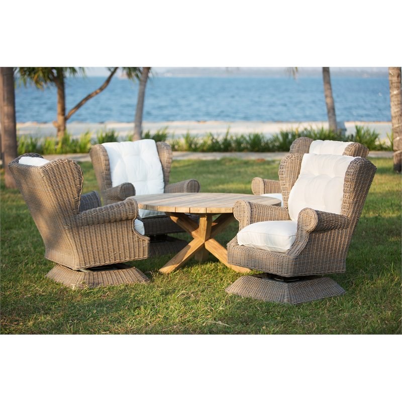 Pemberly Row Contemporary Wicker Patio Wing Swivel Chair in Kubu Gray