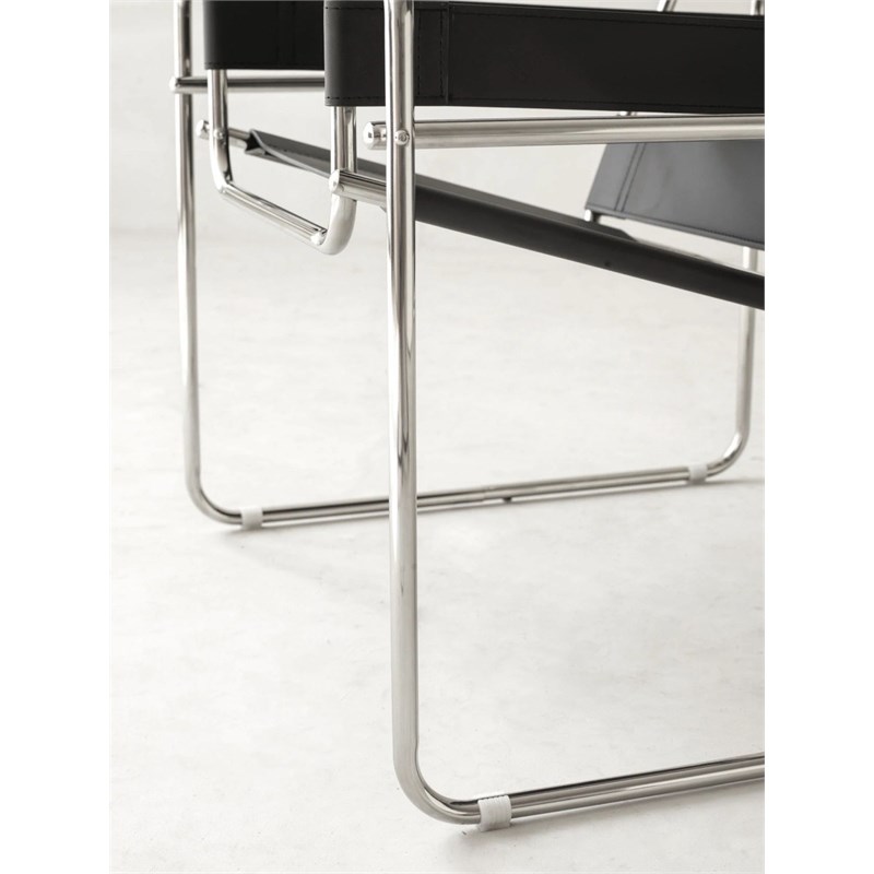 Pemberly Row Leather Club Chair Steel Frame Armchair in Black (Set of 2)