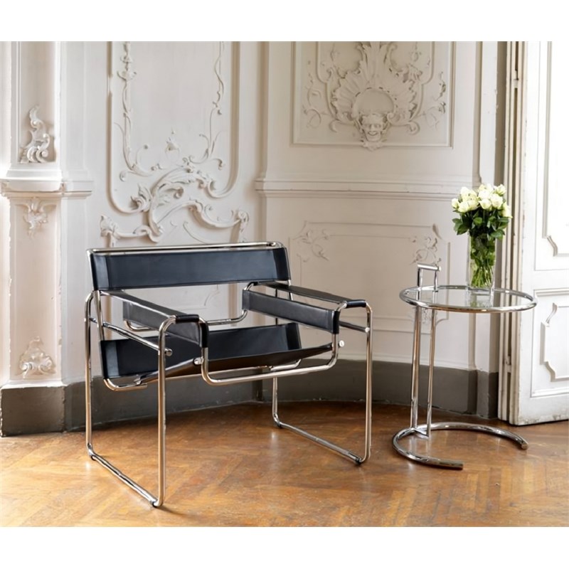 Pemberly Row Leather Club Chair Steel Frame Armchair in Black (Set of 2)