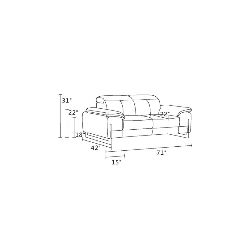 Pemberly Row Genuine Italian Leather Upholstered Sofa Set in Dark Gray