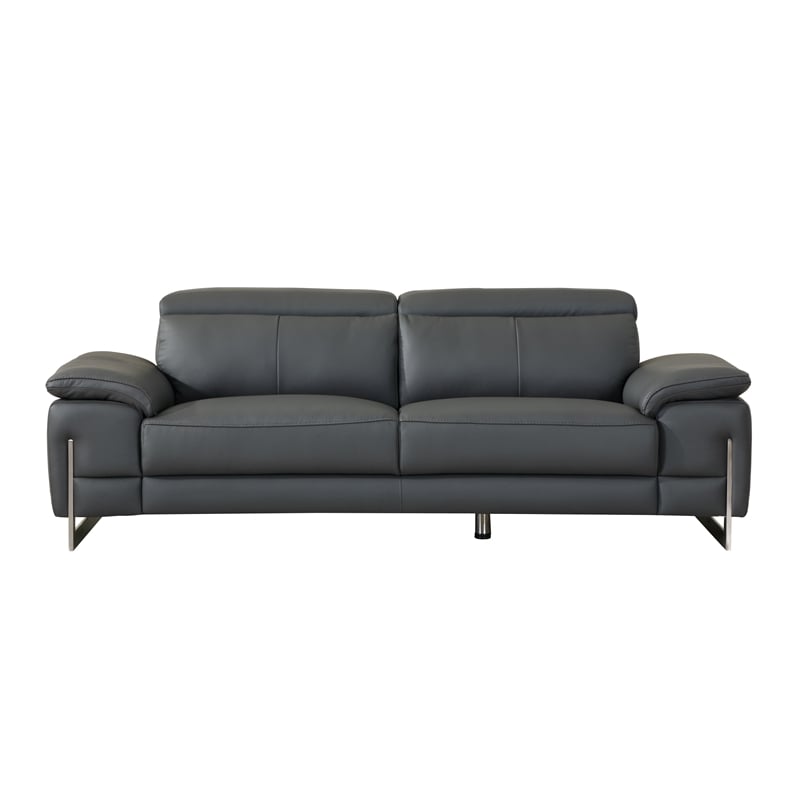 Pemberly Row Genuine Italian Leather Upholstered Sofa Set in Dark Gray