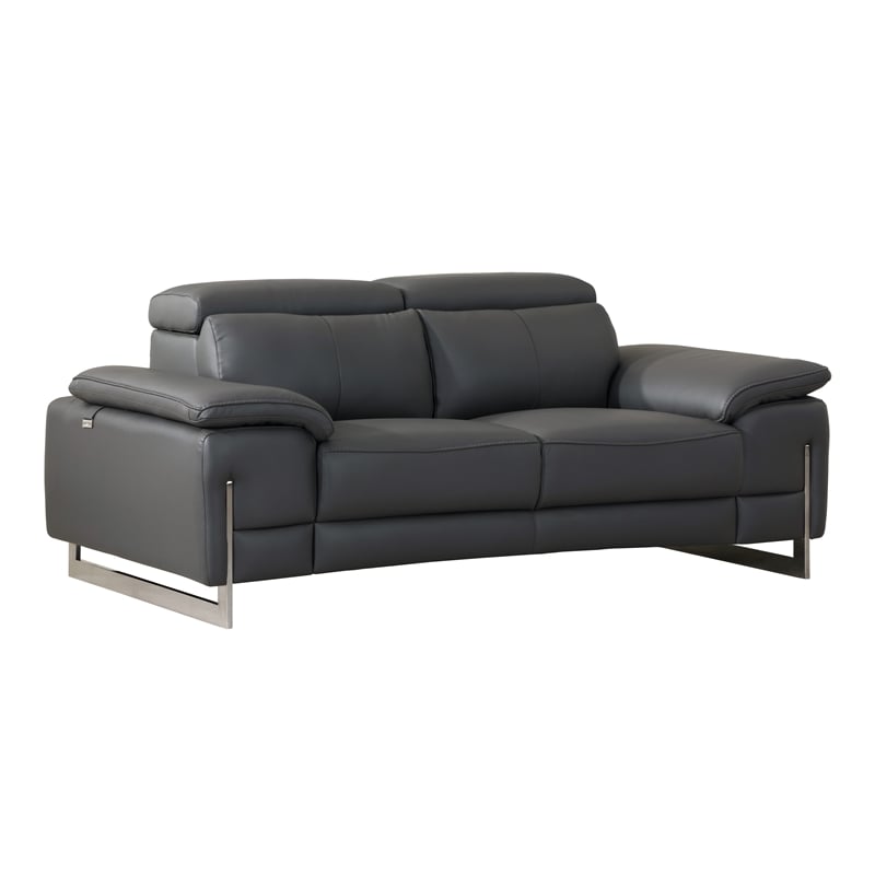 Pemberly Row Genuine Italian Leather Upholstered Sofa Set in Dark Gray