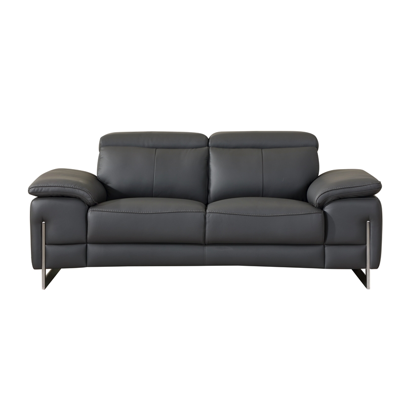 Pemberly Row Genuine Italian Leather Upholstered Sofa Set in Dark Gray