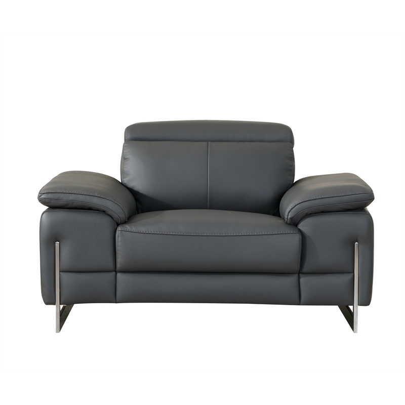 Pemberly Row Genuine Italian Leather Upholstered Sofa Set in Dark Gray