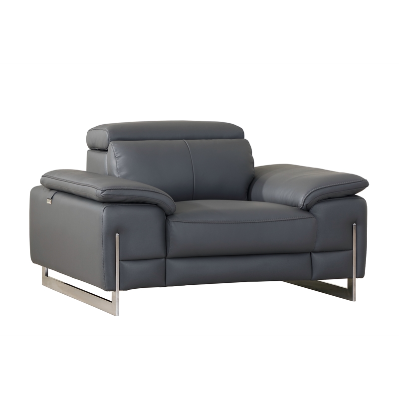 Pemberly Row Genuine Italian Leather Upholstered Sofa Set in Dark Gray