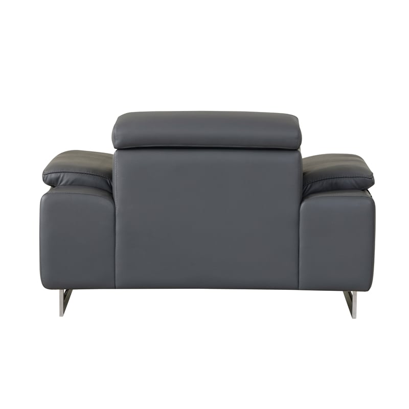 Pemberly Row Genuine Italian Leather Upholstered Sofa Set in Dark Gray