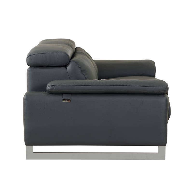 Pemberly Row Genuine Italian Leather Upholstered Sofa Set in Dark Gray